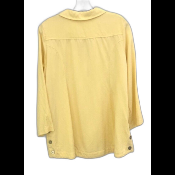 Soft Surroundings Yellow 1/4 Zip Pullover Top Size M Button Hem Knit Shirt - Picture 3 of 10